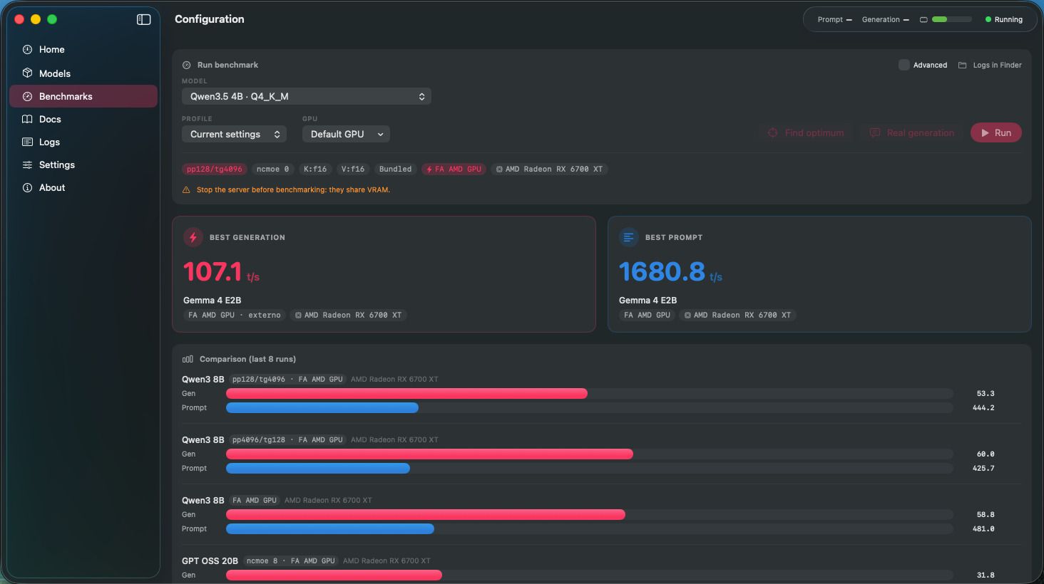 ToshLLM benchmark runner and performance comparison results